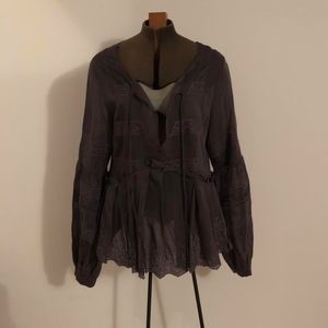 Anthropologie pretty grey blouse with front tie